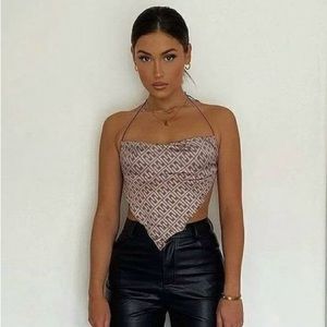 White fox boutique monogram cowl neck top